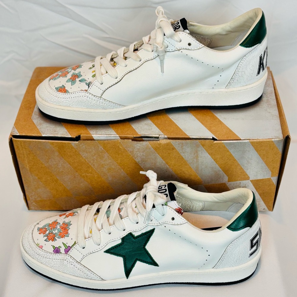 RARE Golden Goose PRIVATE EDITION White and Green Ball Star Sneakers